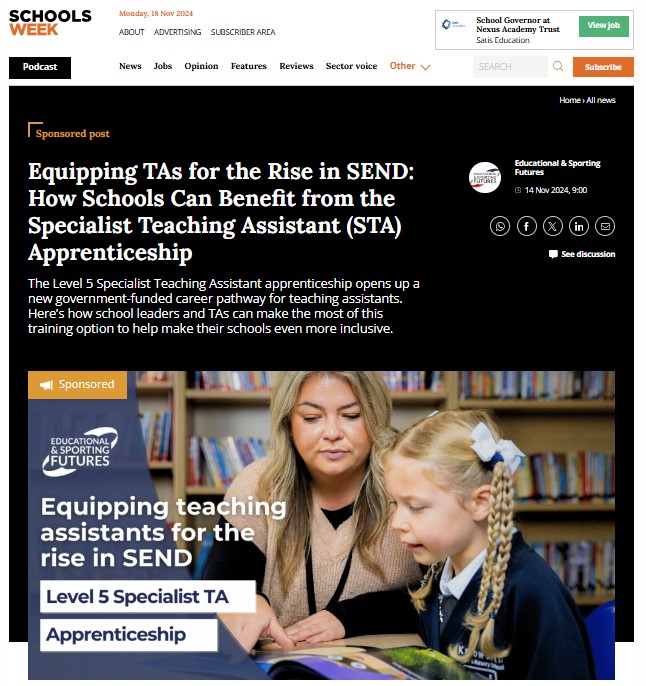 Article: Equipping teaching assistants for the rise in SEND