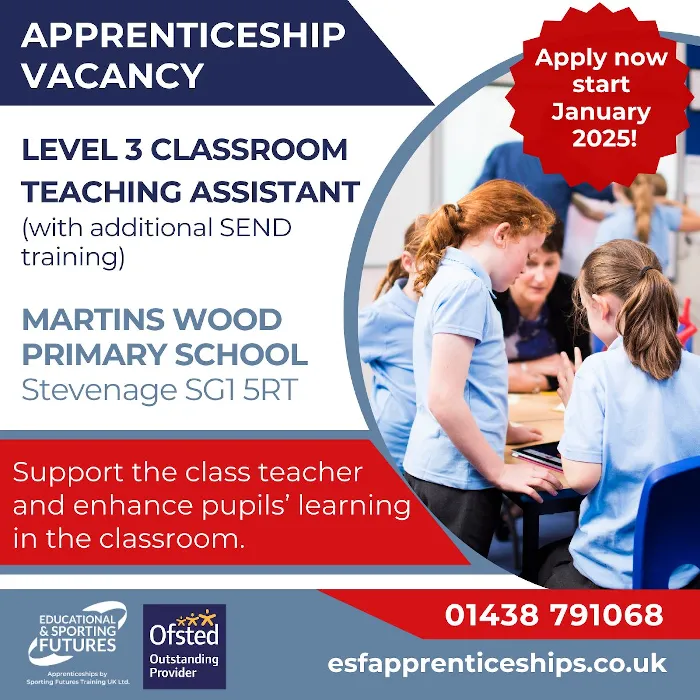 Level 3 PE Teaching Assistant apprenticeship working in Bengeo School