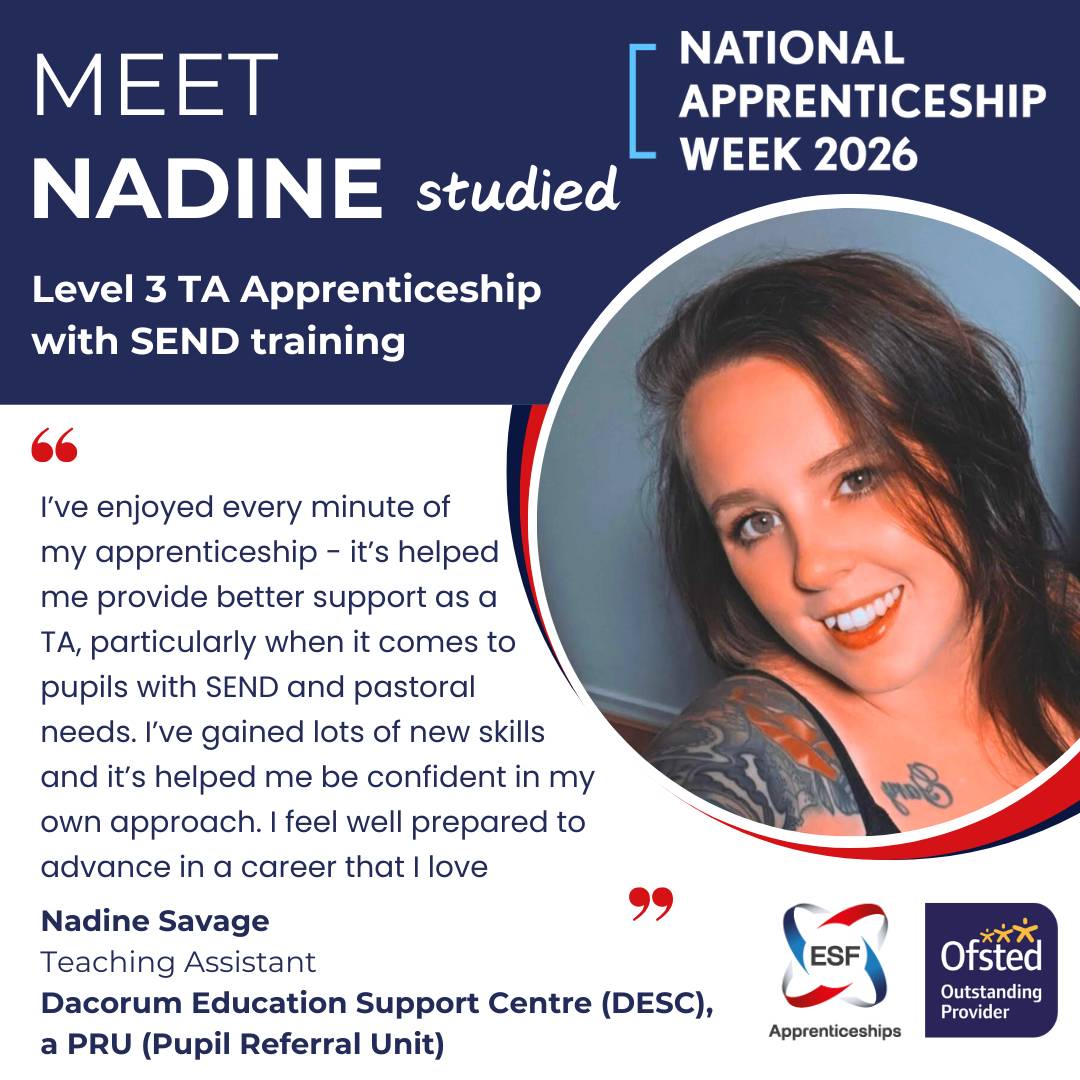 Meet Nadine Savage, studied Level 3 Teaching Assistant Apprenticeship Meet Nadine Savage, studied Level 3 Teaching Assistant Apprenticeship