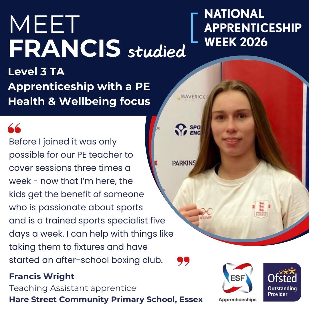 Meet Francis Wright, studied Level 3 PE Teaching Assistant apprenticeship