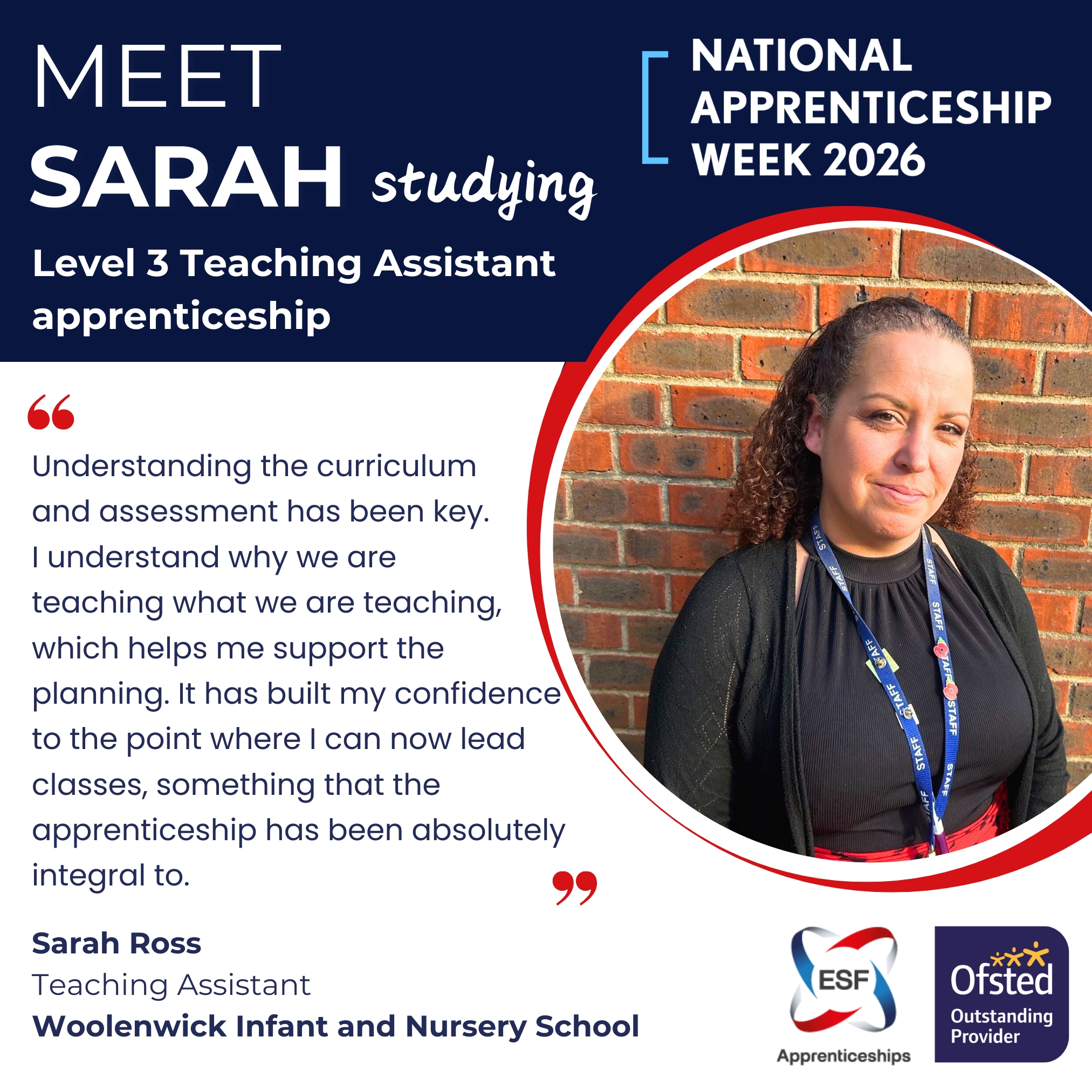 Meet Sarah Ross L3 TA (1) Sarah Ross, studying Teaching Assistant Apprenticeship