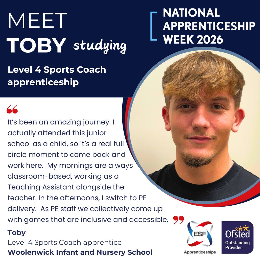 Meet Toby, currently studying a Level 4 Sports Coach apprenticeship